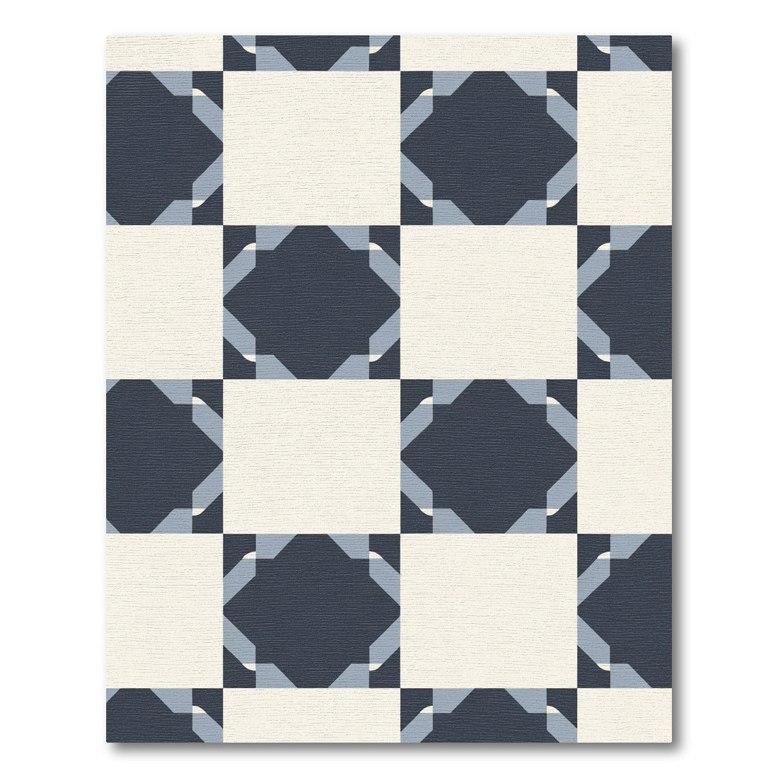 Navy Blue Cream Geometric Overlay Rug