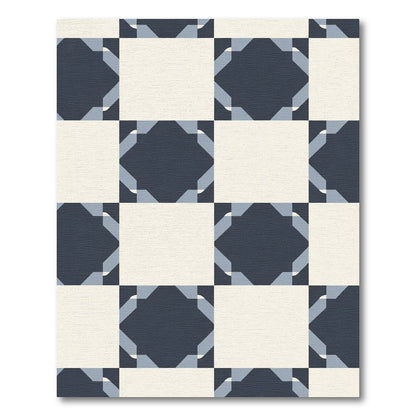 Navy Blue Cream Geometric Overlay Rug