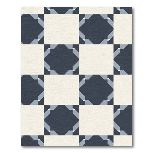 Navy Blue Cream Geometric Overlay Rug