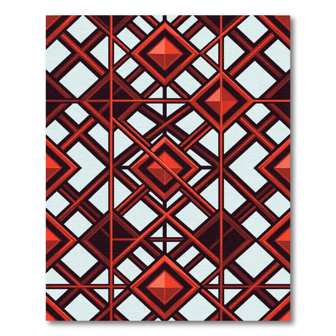 Bold Geometric Crimson Diamond Grid Rug