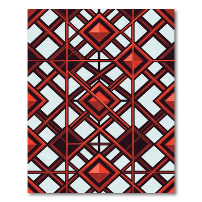 Bold Geometric Crimson Diamond Grid Rug