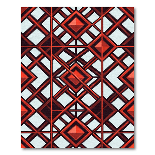 Bold Geometric Crimson Diamond Grid Rug