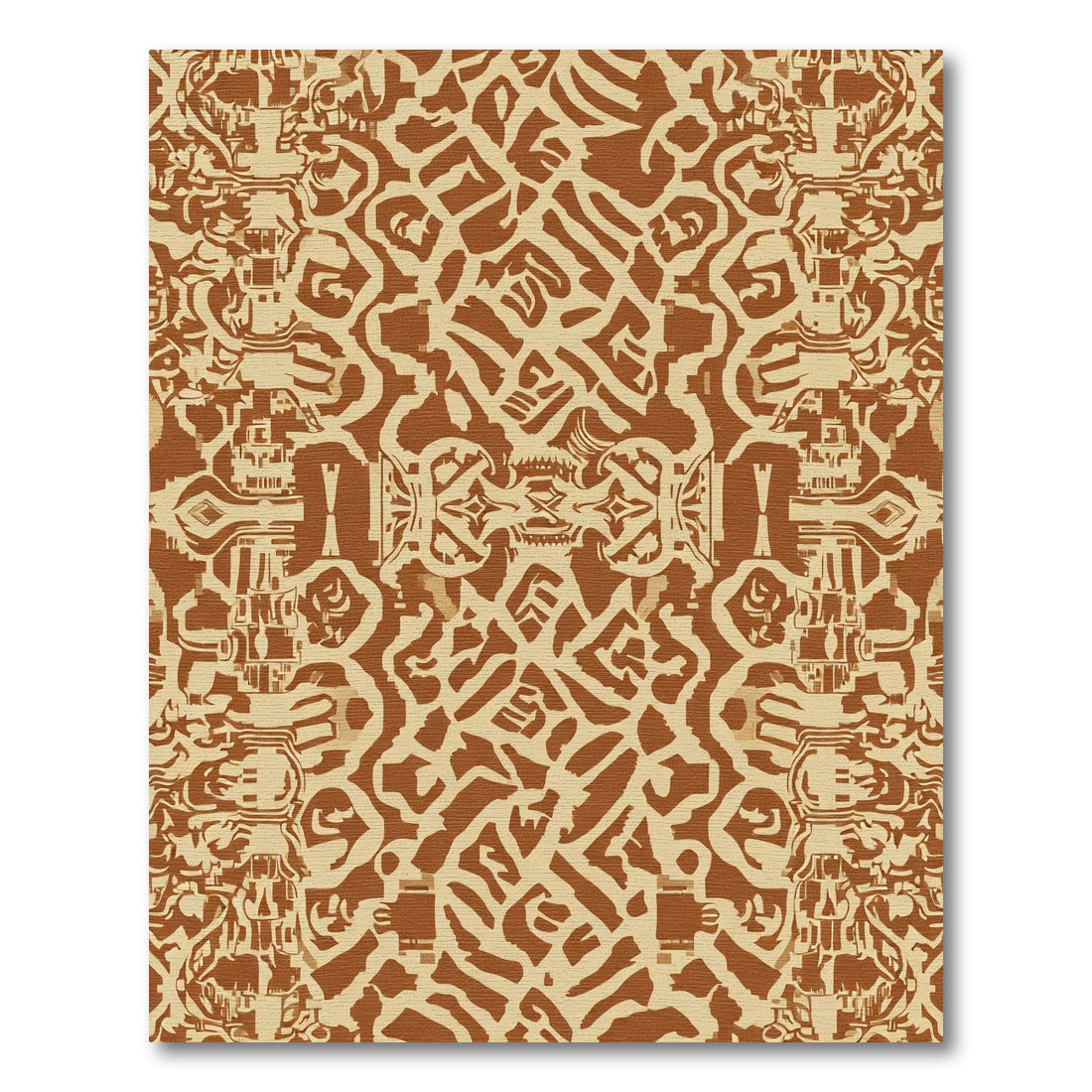 Ornate Terra Cotta Tribal Collage Rug