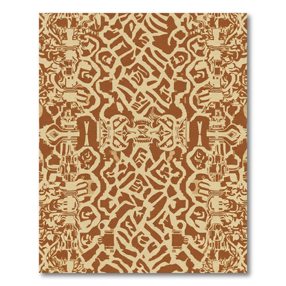 Ornate Terra Cotta Tribal Collage Rug