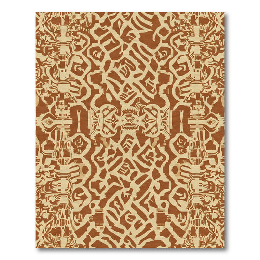 Ornate Terra Cotta Tribal Collage Rug