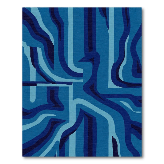 Deep Blue Wavy Stripe Arrangement Rug