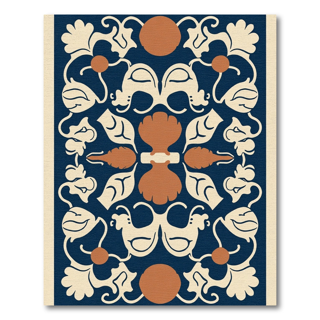 Navy Cream Amber Botanical Scroll Rug