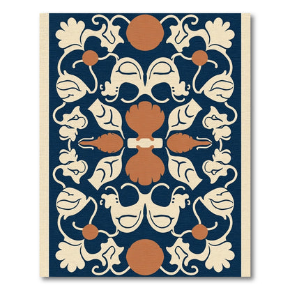 Navy Cream Amber Botanical Scroll Rug