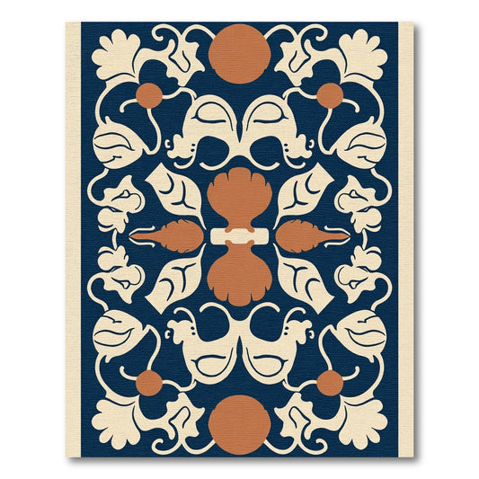 Navy Cream Amber Botanical Scroll Rug