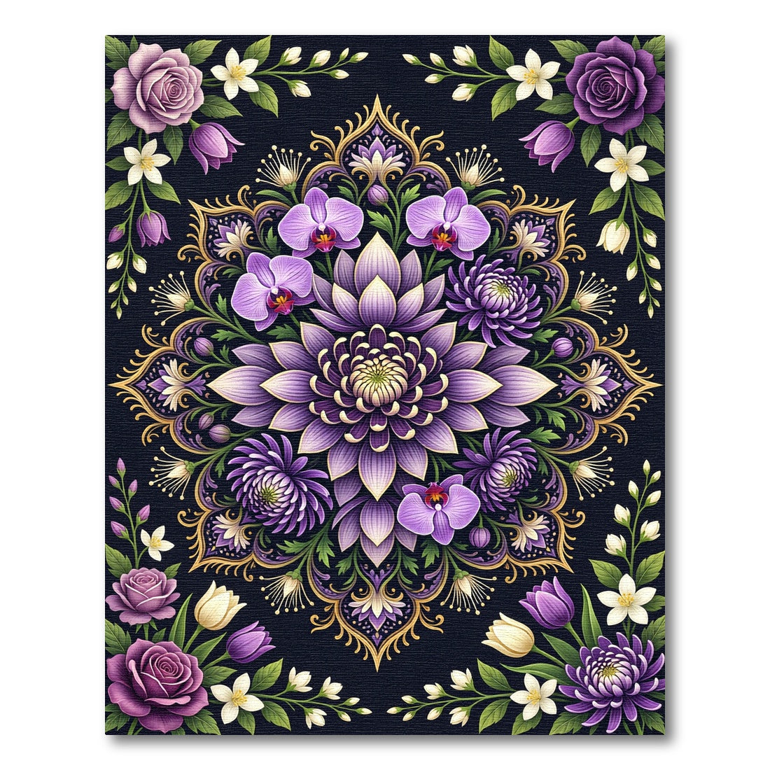 Ornate Violet Floral Mandala Jewel Tone Rug