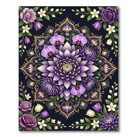 Ornate Violet Floral Mandala Jewel Tone Rug