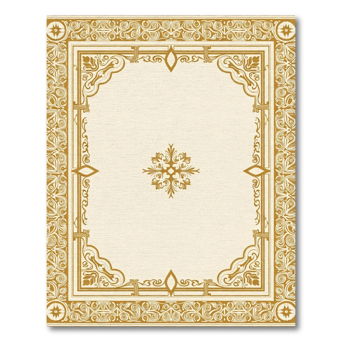 Ornate Golden Floral Medallion Frame Rug