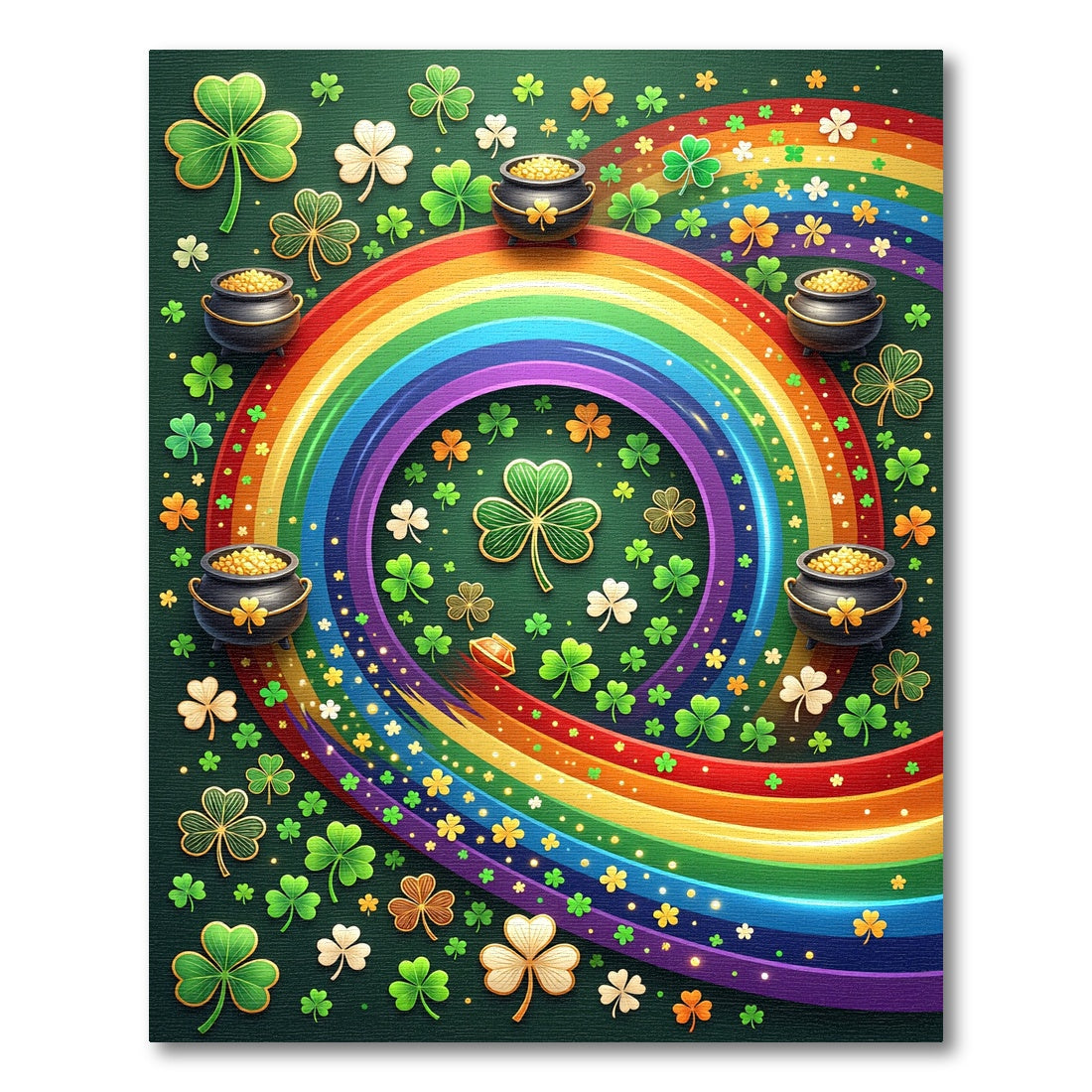 Vibrant Rainbow Shamrock Gold Coin Swirl Rug