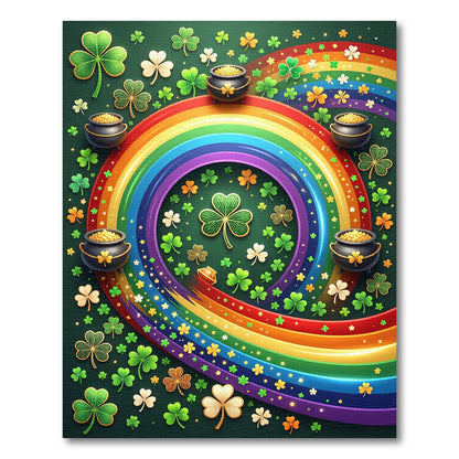 Vibrant Rainbow Shamrock Gold Coin Swirl Rug