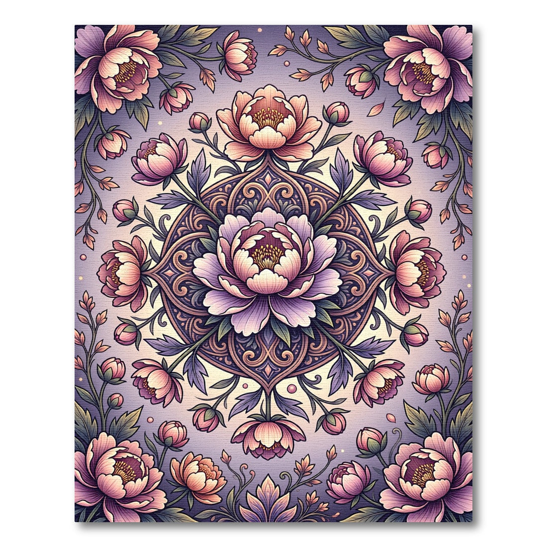 Elegant Ethereal Peony Blush Mandala Rug