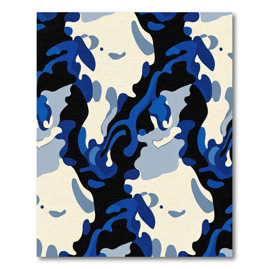 Abstract Blue Camouflage Blob Rug