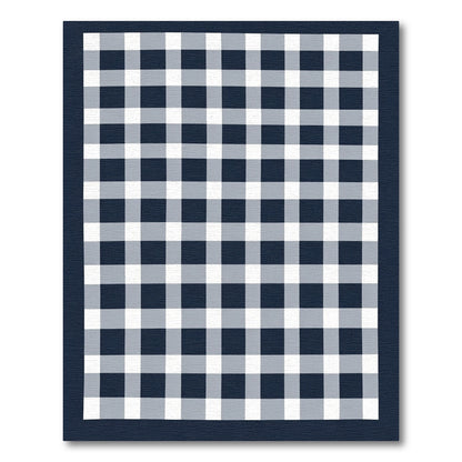 Classic Navy White Gingham Check Rug