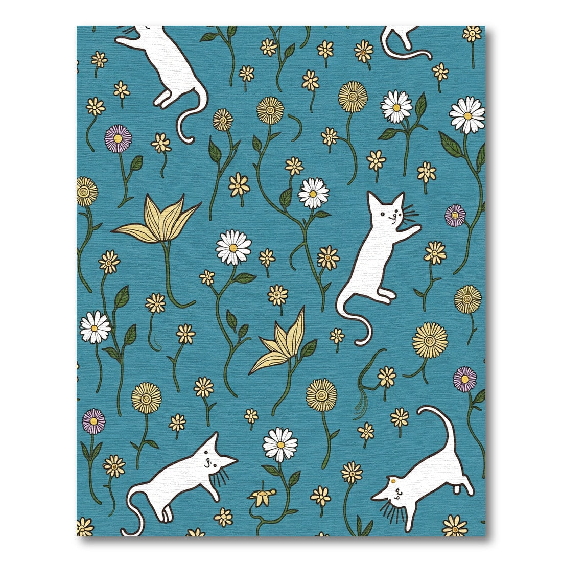 Playful White Cats Floral Garden Rug