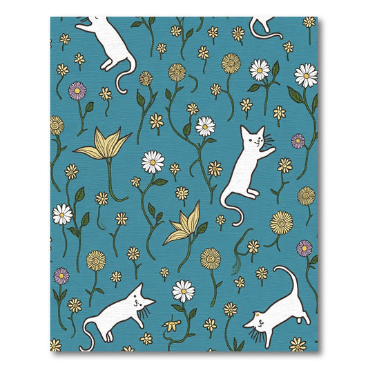 Playful White Cats Floral Garden Rug