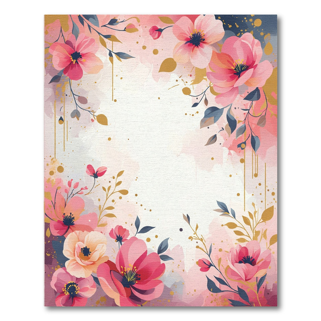 Watercolor Floral Splatter Pink Gold Rug
