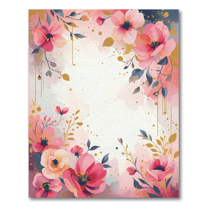 Watercolor Floral Splatter Pink Gold Rug