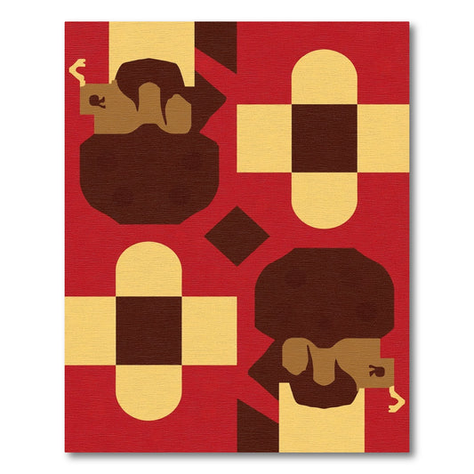 Bold Crimson Modern Checkerboard Heads Rug