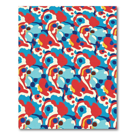 Abstract Crimson Blue Organic Shapes Rug