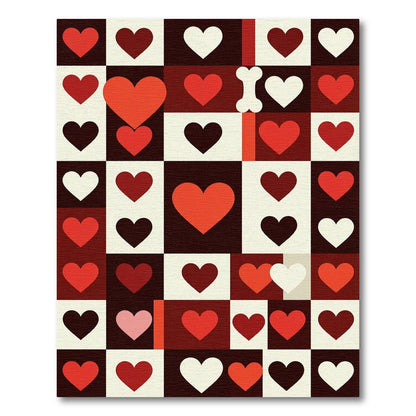 Red Heart Grid Composition Rug