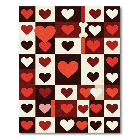 Red Heart Grid Composition Rug