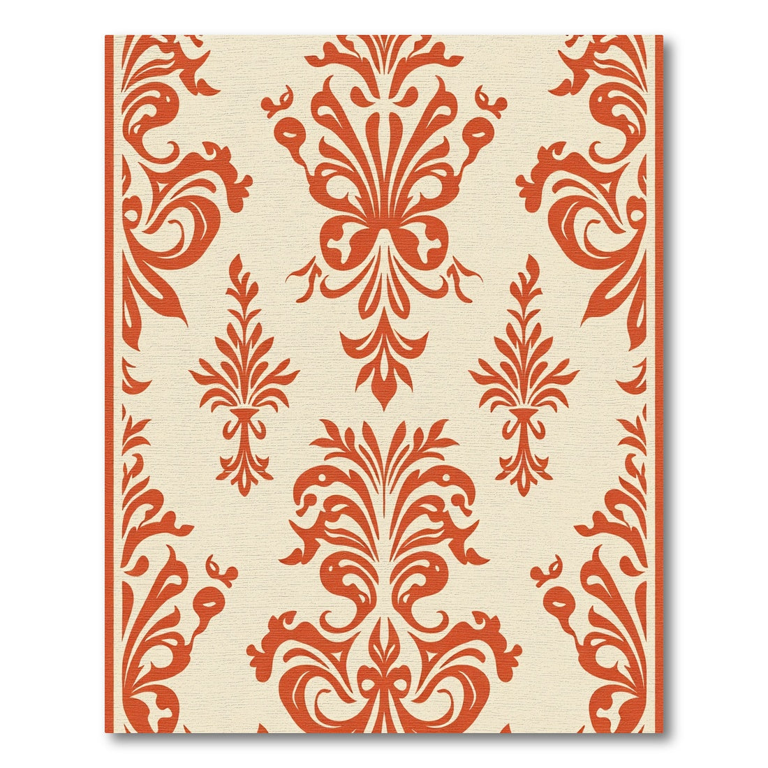 Burnt Orange Floral Scroll Damask Rug