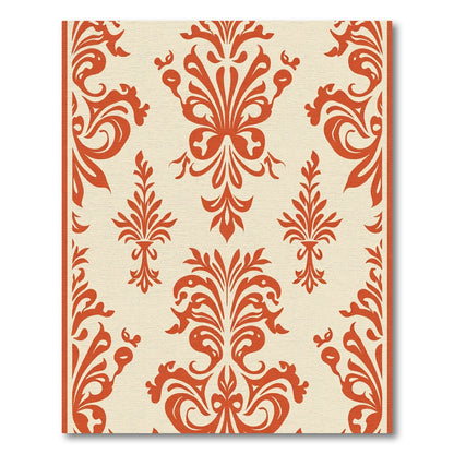 Burnt Orange Floral Scroll Damask Rug