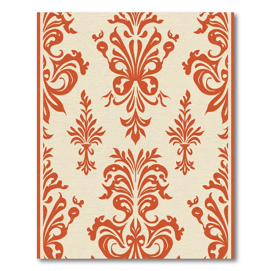 Burnt Orange Floral Scroll Damask Rug