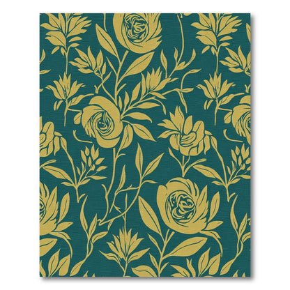 Teal Gold Floral Garden Whimsical Rug
