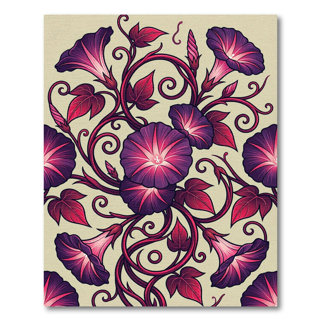 Vibrant Magenta Morning Glory Botanical Rug