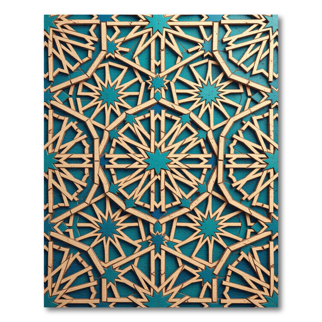 Golden Geometric Teal Labyrinth Rug