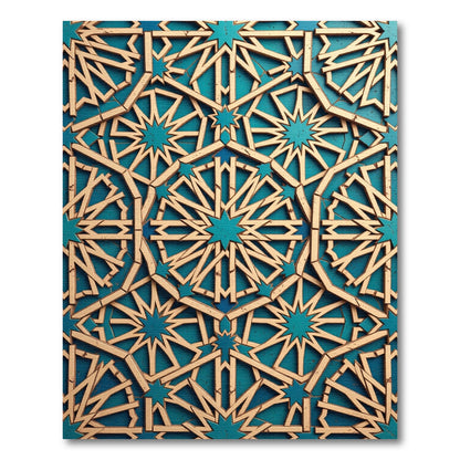 Golden Geometric Teal Labyrinth Rug