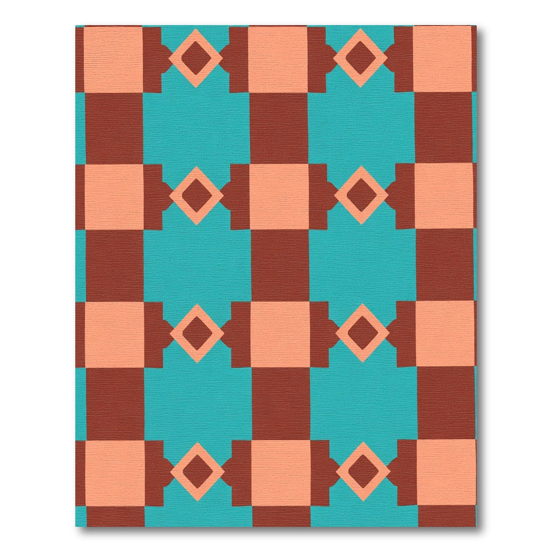 Terracotta Teal Geometric Diamond Check Rug