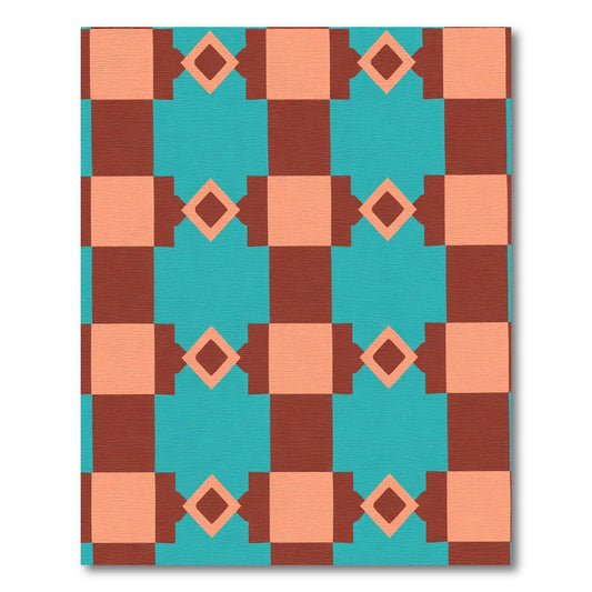 Terracotta Teal Geometric Diamond Check Rug