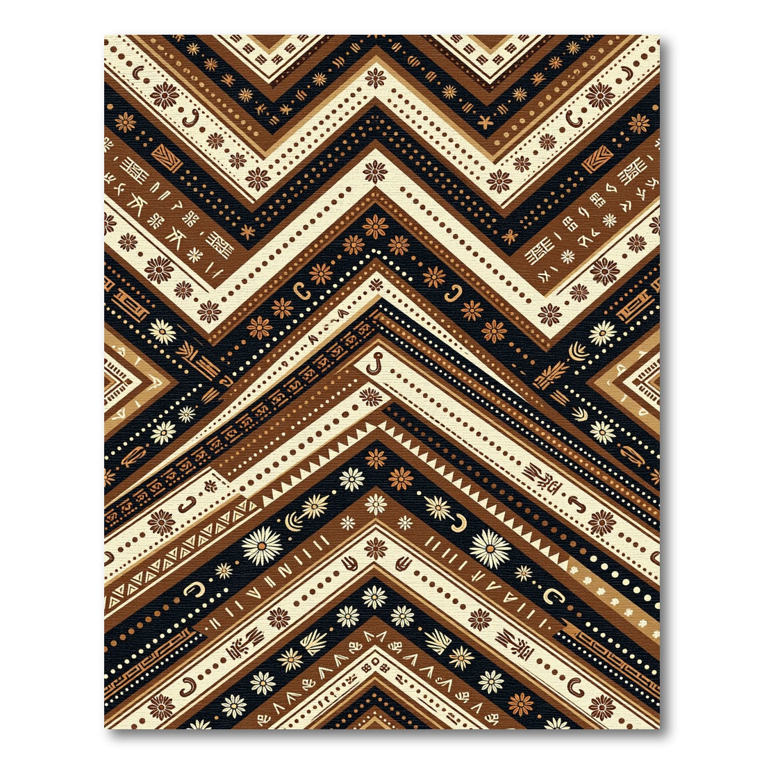 Earthy Brown Chevron Floral Geometric Art Rug