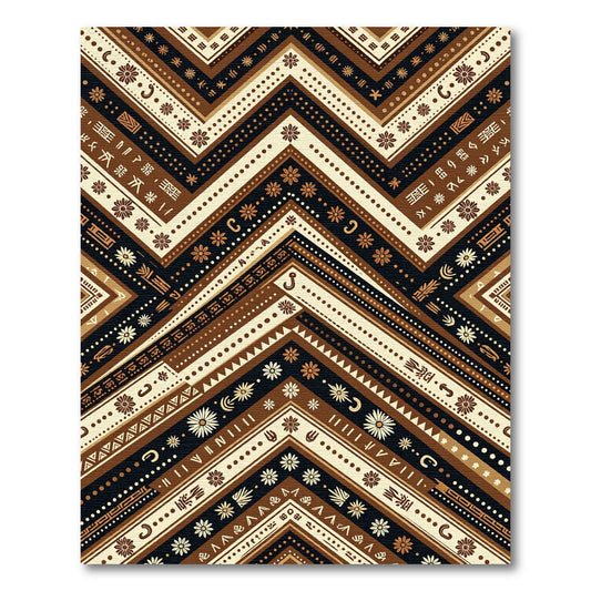 Earthy Brown Chevron Floral Geometric Art Rug