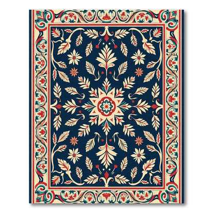 Ornate Red Floral Medallion Ivory Rug