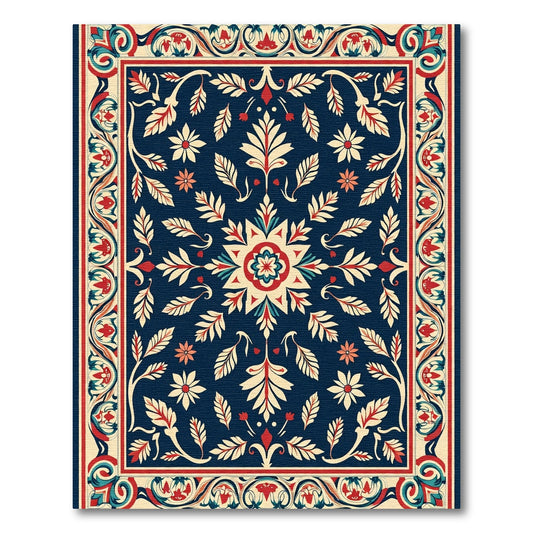 Ornate Red Floral Medallion Ivory Rug