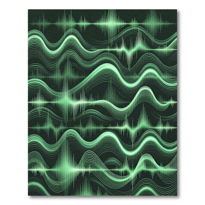 Green Audio Wave Line Art Rug