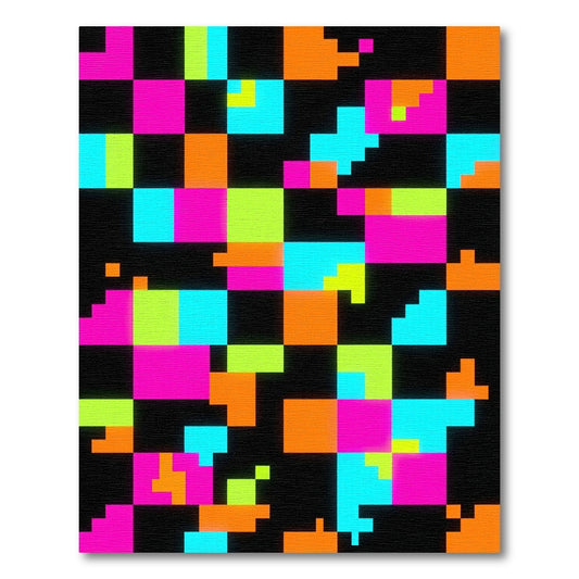 Neon Pixel Grid Abstract Fluorescent Rug