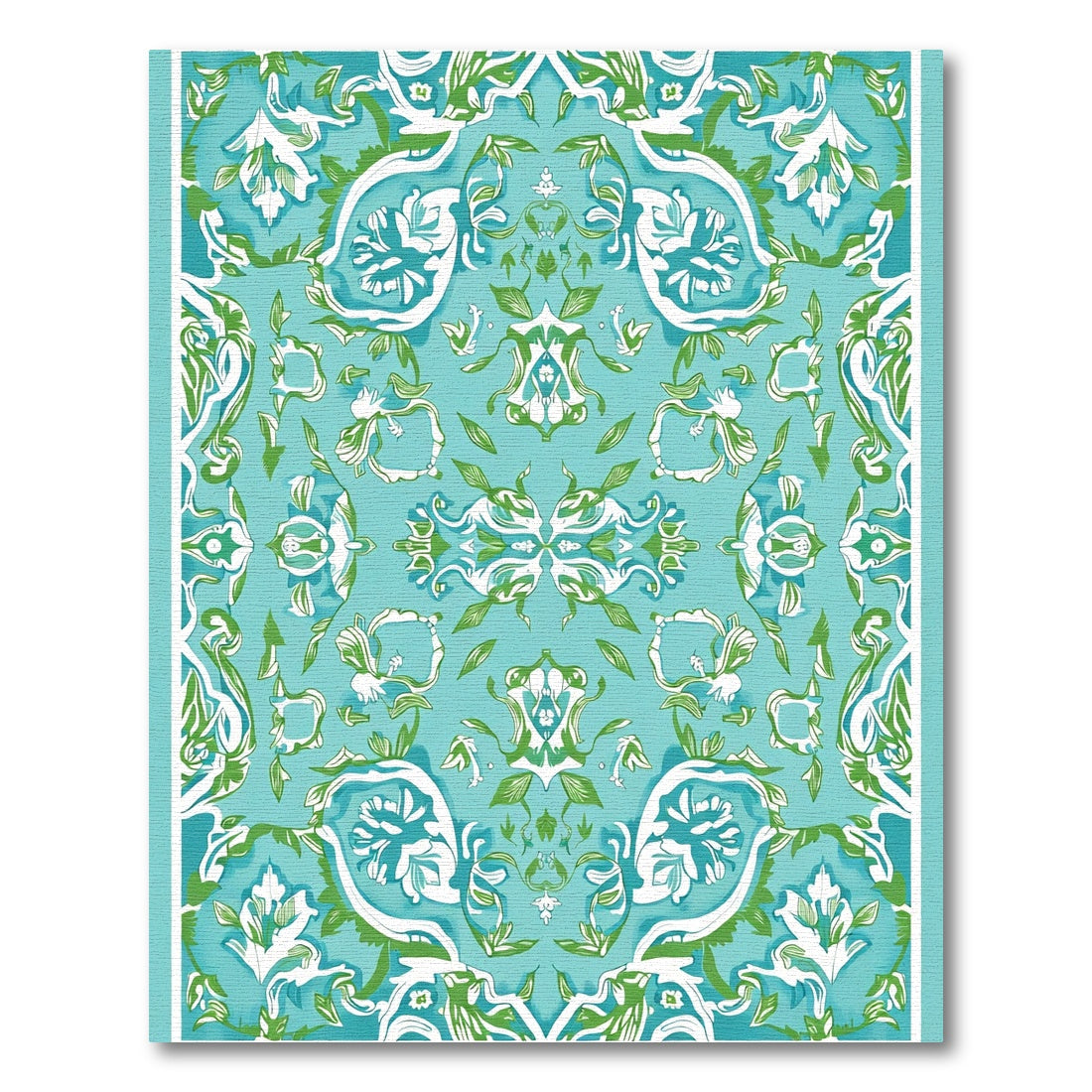 Aqua Turquoise White Green Floral Symmetry Rug