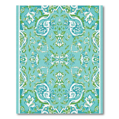 Aqua Turquoise White Green Floral Symmetry Rug