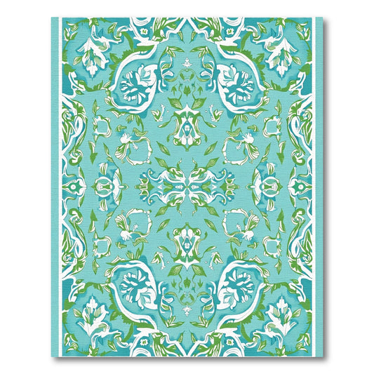 Aqua Turquoise White Green Floral Symmetry Rug