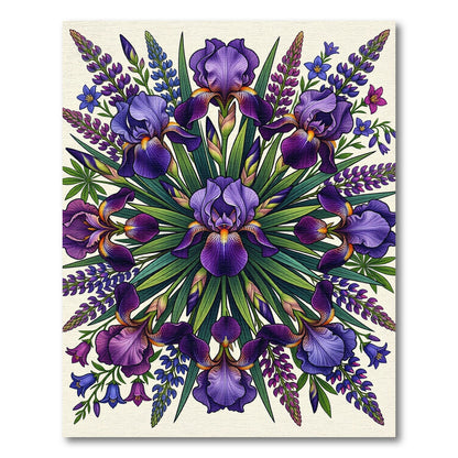 Vibrant Purple Iris Botanical Mandala Rug