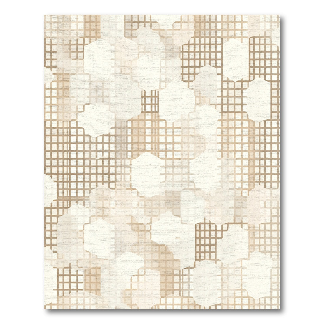 Neutral Tan Geometric Layered Hexagons Rug