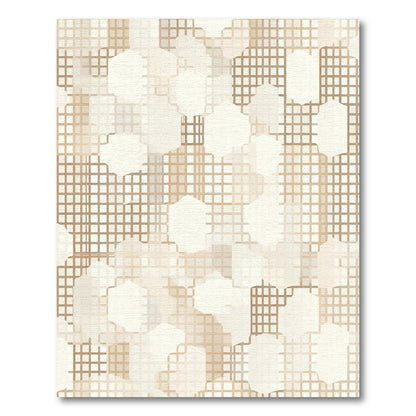 Neutral Tan Geometric Layered Hexagons Rug
